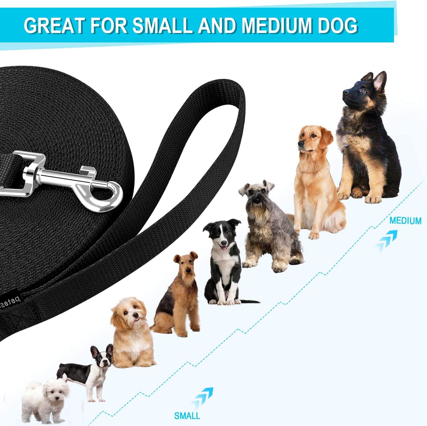 Dog/Puppy/Cat 20 Ft Long Leash for Dog/Cat Training, Play, Camping (Black)