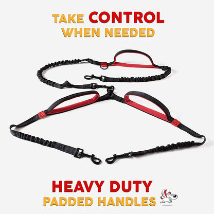 Exquisite Hands Free Double Leash for Two Dogs No Tangle. Premium Quality & Versatile Running Your Two Large Dogs. You Will Absolutely Love This Amazing Dual Dog Leash (Black & Red)