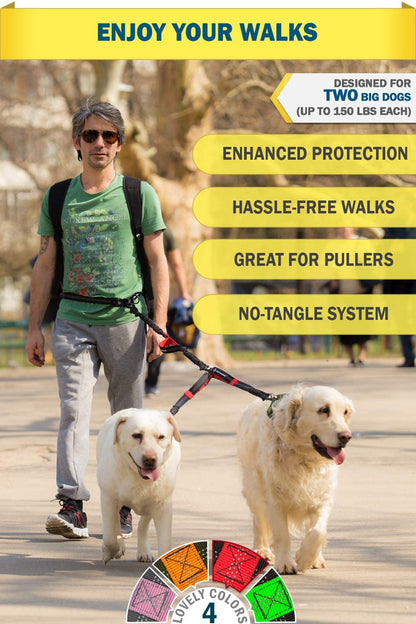 Exquisite Hands Free Double Leash for Two Dogs No Tangle. Premium Quality & Versatile Running Your Two Large Dogs. You Will Absolutely Love This Amazing Dual Dog Leash (Black & Red)