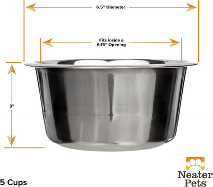 5 Cup (40 Oz.) Stainless Steel Dog Bowls, 1 Single Neater Feeder Replacement Bowl (Medium Deluxe Model), Dog Food Bowl or Water Bowls, Dishwasher Safe Metal Dish for Medium Dogs